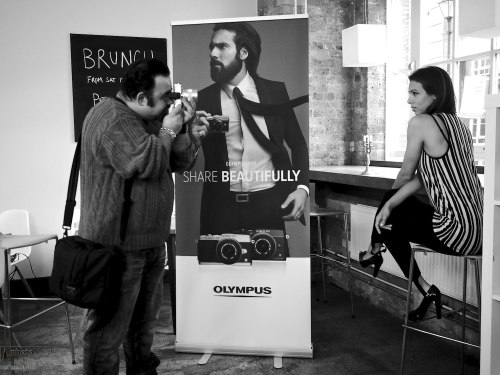 Photographer Edmond Terakopian trying out the new Olympus PEN E-P5 at the launch event in London. May 29, 2013. Photo: Claire Voyle / www.facebook.com/ClaireVoylePhotography
